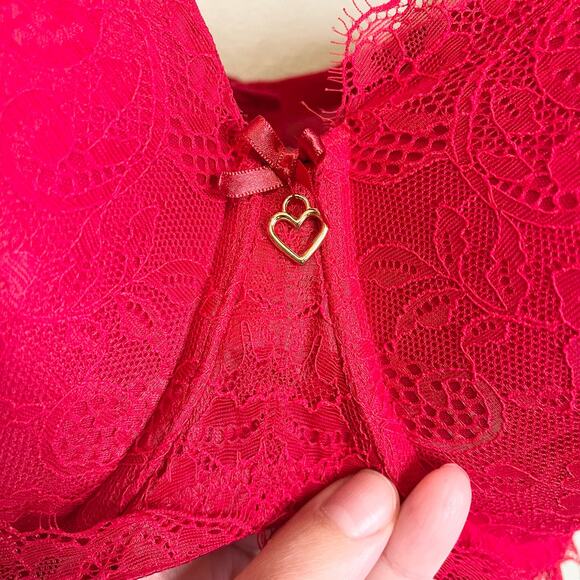 Cacique Women's Red Lace Lingerie Full Coverage Push-Up Bra Size 46DD - Picture 10 of 13